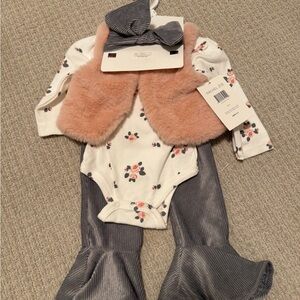 Rachel Zoe Baby Pink Faux-Fur Vest & Floral bell Bottoms western country